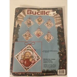 Bucilla DECORATING TEDDIES ORNAMENT Bears Christmas Counted Cross Stitch Kit